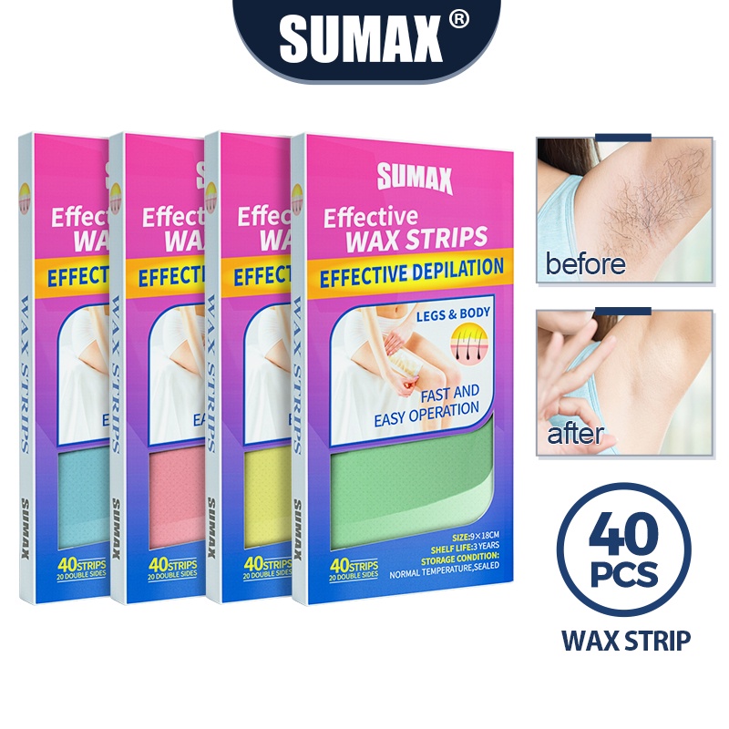 Sumax 40 ชิ้นสี่รสชาติแถบขี้ผึ้งกําจัดขนแถบขี้ผึ้งเย็นสองด้านขนาดใหญ่ชุดแว็กซ์แข็งผ้าเช็ดทําความสะอาดน้ํามัน Calming ราคา ถูกที่สุด ดีลบีเคเค รูปภาพหลัก