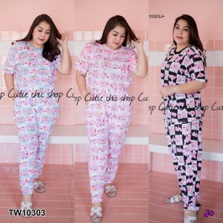 Set 2 ชิ้น #BigSize เสื้อคอกลมแขนสั้นลายการ์ตูน+กางเกงขายาว TW10303