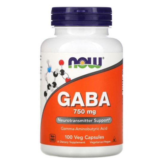 Now Foods, GABA, 750 mg [ 100 Veg Capsules ] Gaba 750 puritan , กาบา