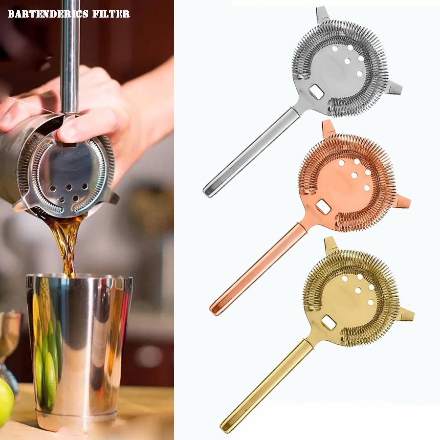 ส่งจากไทย ที่กรองน้ำแข็ง สแตนเลสกรองน้ำแข็ง ด้ามกลม Cocktail Strainer Shake Drinks