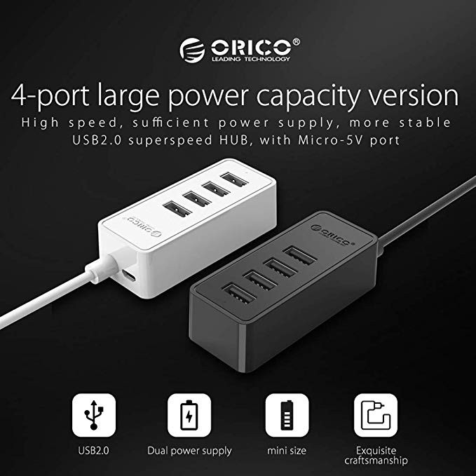 ORICO W5P-U2-100 4 พอร์ต USB 2.0 HUB พร้อมไฟ Micro USB