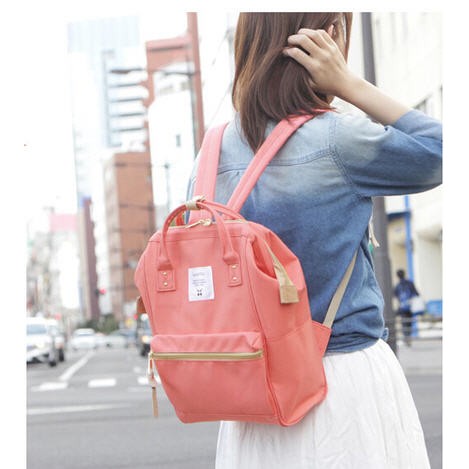 ส่งฟรี *แท้ 100%* เป้ Anello Polyester Canvas Mini Backpack ~ สี Coral Pink