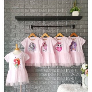 ชุดกระโปรงมุ้งเสื้อยืดแฟชั่นเด็ก🦄🎀​Fฟรีไซร์4-10ปี🎀พร้อมส่ง