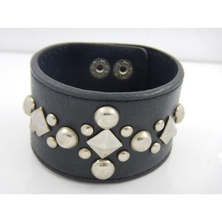 LWS03 กำไล ข้อมือหนังแท้ โลหะแท้ ทรงเรขา Punk  Leather Wrist band  แฟชั้น มีสไตล์ ไม่เหมือนใคร ลดราคาพิเศษ พร้อมส่ง