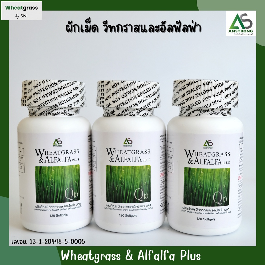 (3 กระปุก) Wheatgrass & Alfalfa Plus ผักอัดเม็ด วีทกราสและอัลฟัลฟา แอมสตรองเน็ตเวิร์ค