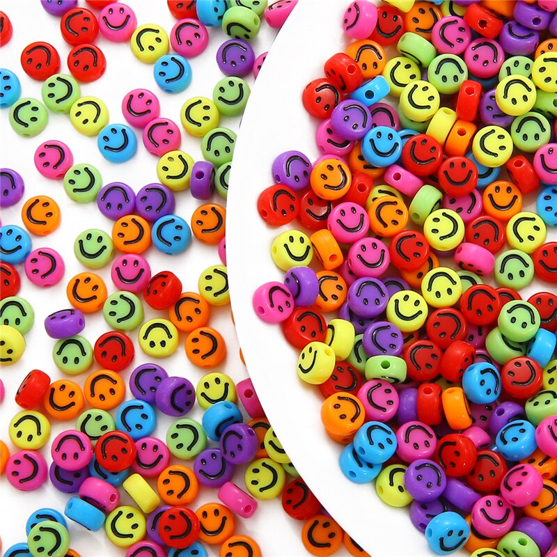 100pcs/Lot 7mm Oval Shape Acrylic Spaced Beads Smile Face Beads For Jewelry Making DIY Charms Bracel