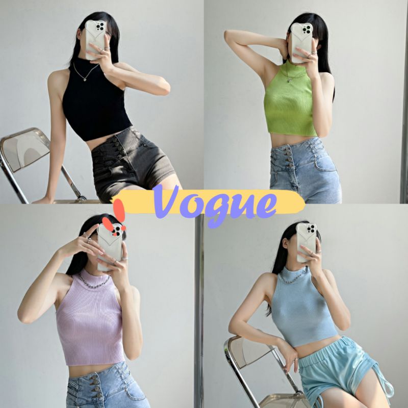 Vogue พร้อมส่ง เสื้อกล้ามไหมพรม ผ้าร่องสีสันน่ารีกสไตล์เกาหลี (2808-8) -N