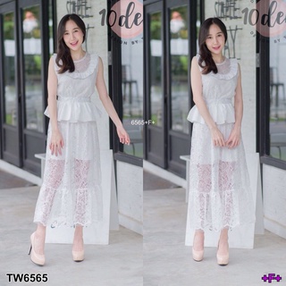 👗Pfashion [ส่งไว!!🚛] P6565  เดรสลูกไม้แขนกุดตัวยาว  long sleeveless lace dress