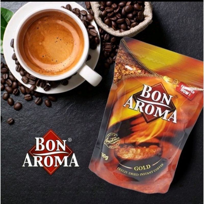 ￼กาแฟสำเร็จรูป บอนอโรมาโกลด์ 100 กรัม (BON AROMA GOLD FREEE DRIED INSTANT COFFEE)ขนาด  ถุง 100 g