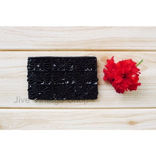 กระเป๋าใส่เหรียญวินเทจ handmade ผ้าซาตินสีดำ ปักลูกปัดและเลื่อม งานน่ารักน่าสะสม มือสองสภาพดีจากตู้ญี่ปุ่น