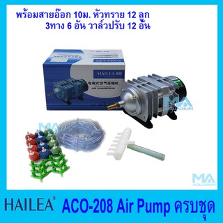 ปั้มลมลูกสูบ ครบชุด HAILEA ACO-208 +สายอ๊อก 10 ม. +หัวทราย x 12 (คละสี) + ตัวสามทาง x 6 ตัว +วาล์วปรับ x 12