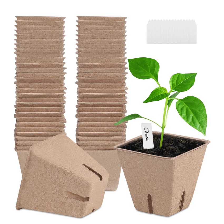 60 90120 Pieces Square Fibre Pots Seedling Pots Starter Tray Kit Plant