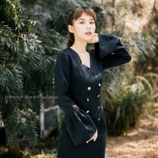 Calla Bell-Sleeve Dress (Black)