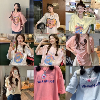 เสื้อยืดแขนสั้น พิมพ์ลายการ์ตูนน่ารัก ขนาดใหญ่ แฟชั่นฤดูร้อน สําหรับผู้หญิง