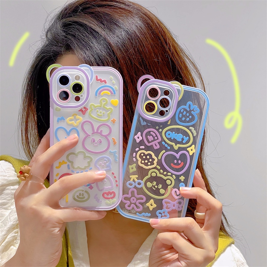 เคสป้องกันโทรศัพท์มือถือ ลายหมีน่ารัก สําหรับ iPhone 14 13 12 11 Pro Xs Max XR X SE 2020 6 6s 7 8 Plus