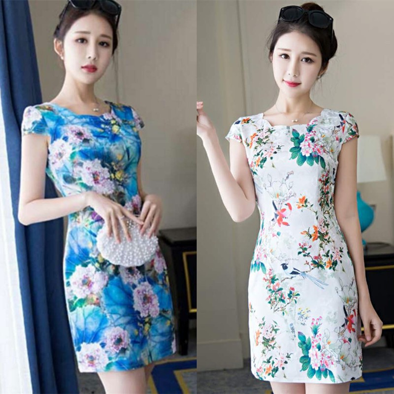 ใหม่ชุดเดรสสั้นแบบเข้ารูป ฤดูร้อนสําหรับผู้หญิง cheongsam