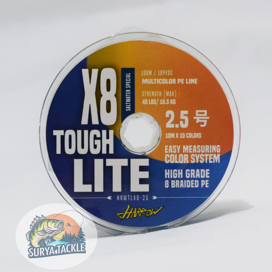 PE 2.5 Harrow Toughlite X8 0.22MM 100M หลากสี 40 Lbs/18.5 Kg
