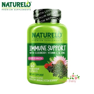 NATURELO Immune Support with Elderberry Vitamin C &amp; Zinc plus Echinacea 60 Vegetarian Capsules อัลเดอร์เบอร์รี่ วิตามินซ