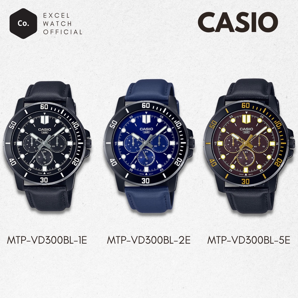 นาฬิกาข้อมือ CASIO รุ่น MTP-VD300BL มี 3 สี analog สายหนังแท้ ทนทาน ประกัน 1 ปี