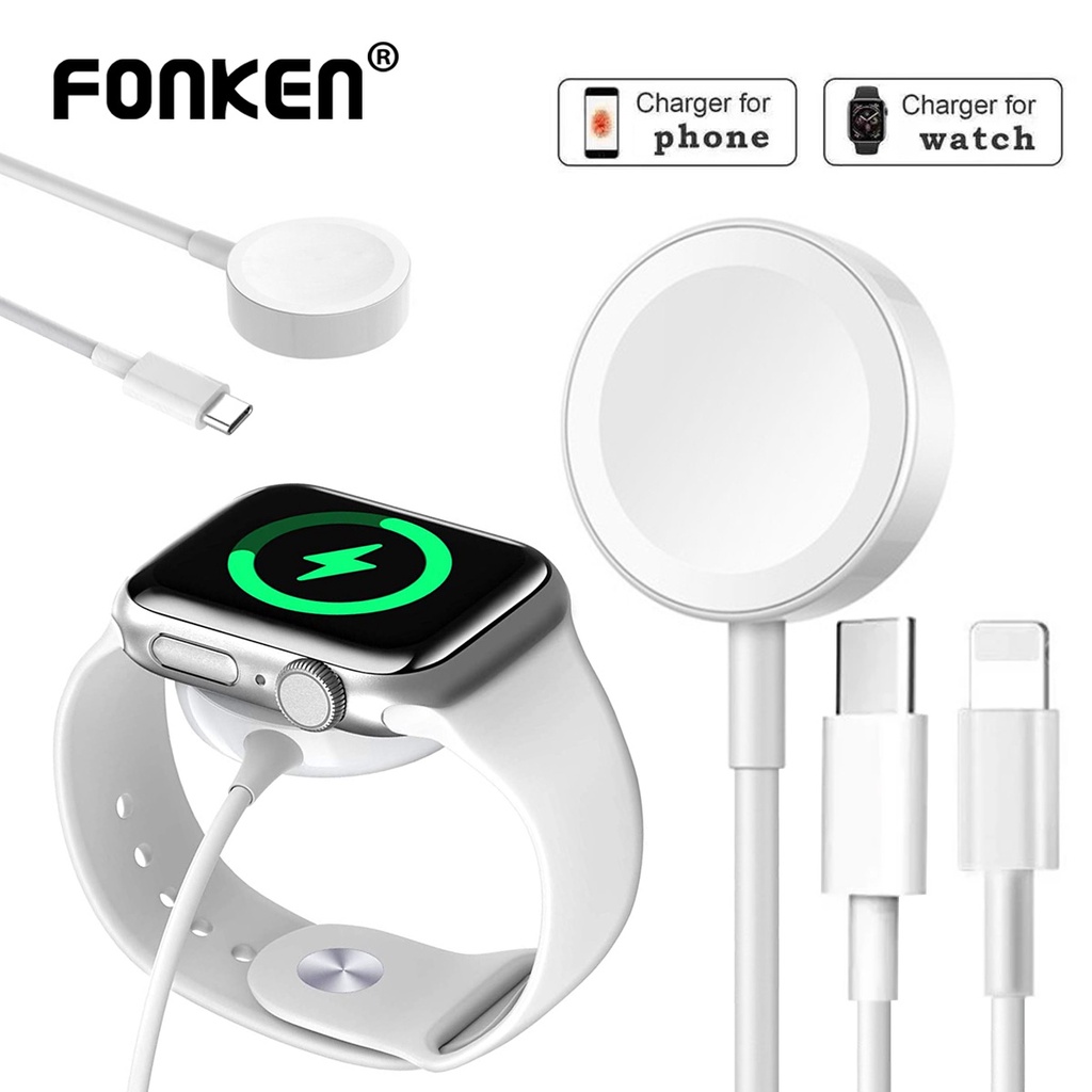 Fonken 2 in 1 ที่ชาร์จไร้สาย Type C สําหรับ Aple Watch USB C Watch สายชาร์จ Watch แท่นชาร์จสายเคเบิล