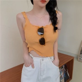 Cicishop"พร้อมส่ง"(9536)เสื้อสายเดี่ยวไหมพรมทรงกล้าม งามน่ารักมากกกกก