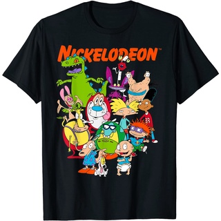 เสื้อยืดอินเทรนด์ผู้ชายอินเทรนด์ผู้หญิงเสื้อยืด พิมพ์ลายตัวอักษร Nickelodeon Group Shot All Retro 90s สไตล์เรโทรS-3XL