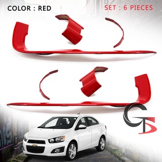 คิ้วครอบไฟหน้า คิ้วแต่งไฟหน้า สีแดง 8 ชิ้น สำหรับ เชฟโลเรต Chevrolet โซนิค Sonic ปี 2012 2014 2015 2016 2017