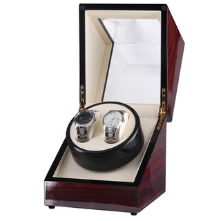 Watch Winder กล่องหมุนนาฬิกา ออโตเมติก แบบอโตเมติก 2 เรือน สีน้ำตาลลายไม้/สีครีม