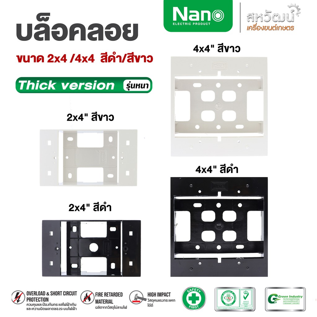 NANO กล่องลอย บ็อกลอย บล็อกลอย ขอบเหลี่ยม 2x4 / 4x4 นิ้ว - สีขาว สีดำ บ๊อกลอย