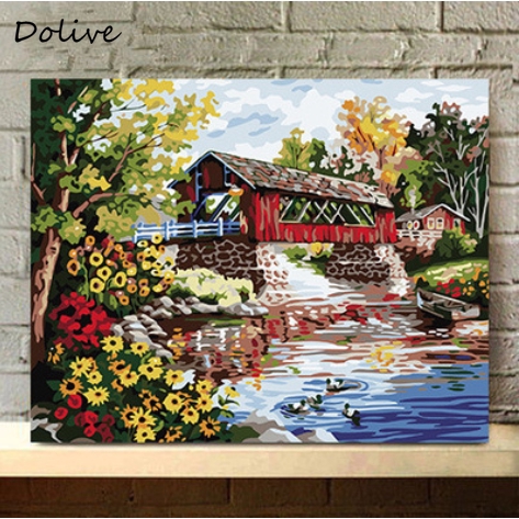 Dolive Unframed Diy Paint By Number On Canvas Stream Shopee Thailand