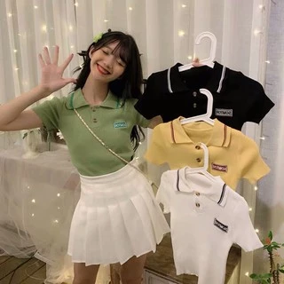 DODO เสื้อโปโลน่ารักอะโวคาโดกรีนแจ็คเก็ตผู้หญิงคลื่นลูกใหม่ของเกาหลีผอมผอมแขนสั้นนักเรียน 4963#