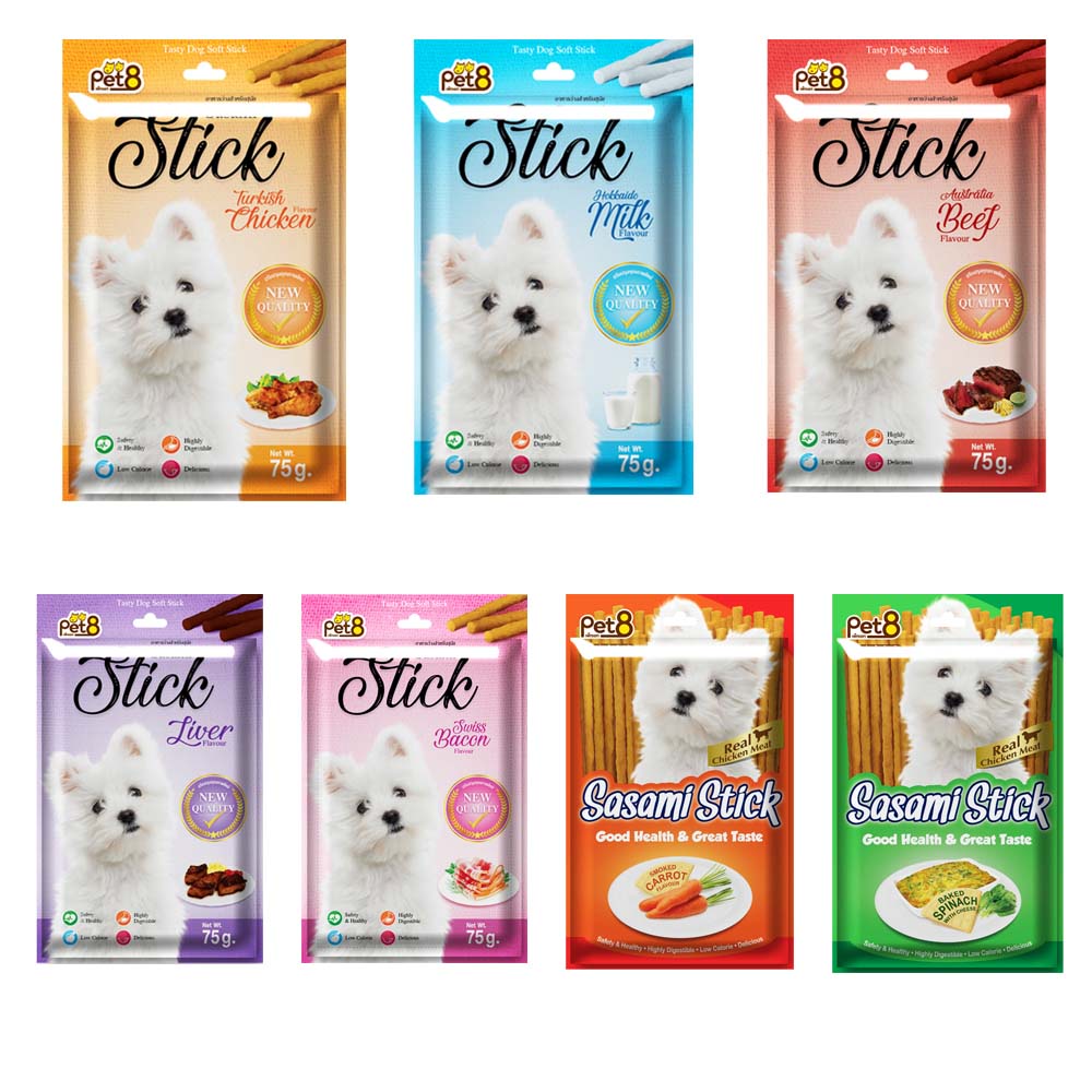 PET8 Sasami Stick ขนมสุนัข อาหารว่างสำหรับสุนัข 75g Tasty Dog Soft Stick PREMIUM FOOD GRADE ขนมสุนัข หอมอร่อย