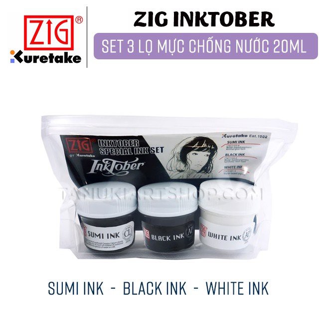 ชุดขวดหมึก Kuretake Inktober 3 ขวด