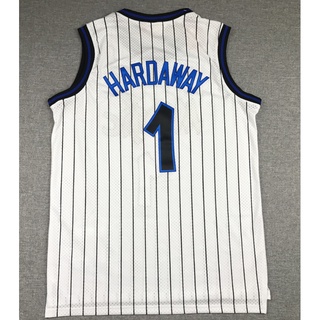 ใหม่ NBA Orlando Magic สําหรับผู้ชาย #เสื้อกีฬาบาสเก็ตบอล 1 Anfernee Hardaway M&amp;N ลายทาง สีขาว สไตล์เรโทร