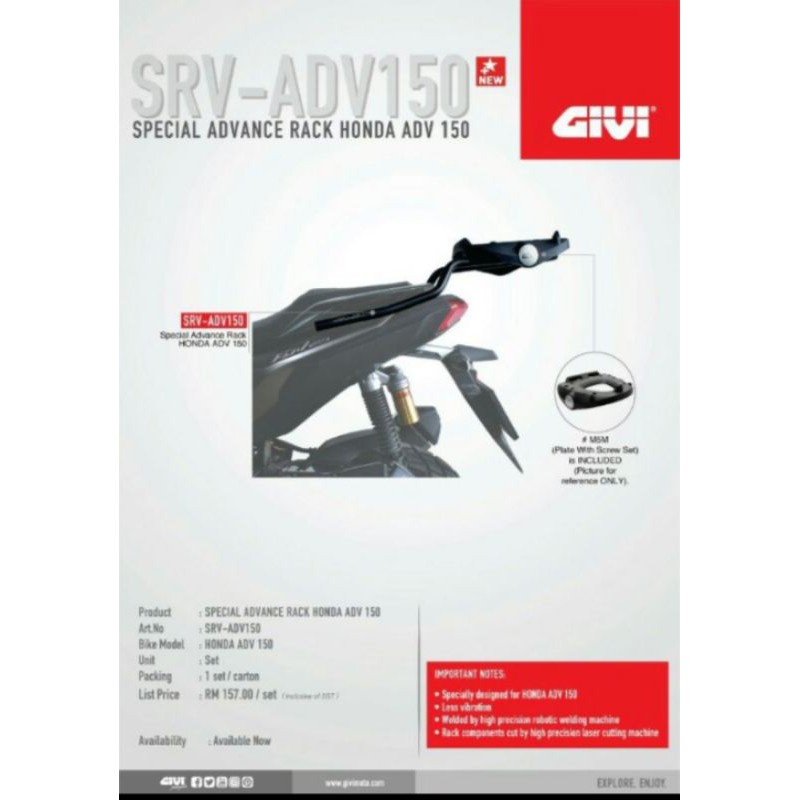 HONDA SRV ADV-150 GIVI TOPBOX RACK