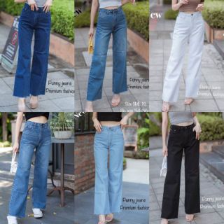 Punnyjeans🌈พร้อมส่ง🌈กางเกงยีนส์ ขาบานปลายตัด เอวสูง วินเทจ