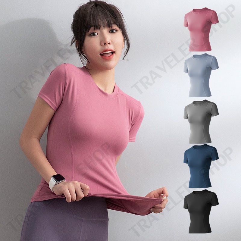 เสื้อผู้หญิงออกกำลังกาย (เสื้อรัดรูปแขนสั้น) วิ่ง ระบายอากาศได้ดีมากะ  ใส่ในกิจกรรมต่างๆ