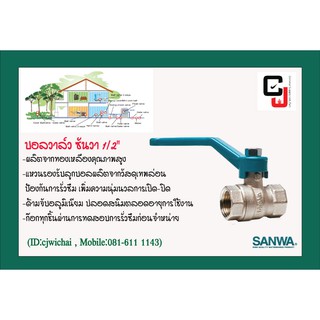 บอลวาล์วทองเหลืองซันวา 1/2" (Sanwa แท้ 100%)