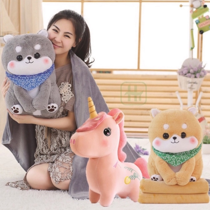 HT ขายส่ง 130฿ หมอนผ้าห่ม ตุ๊กตา โพนี่ ยูนิคอร์น น้องหมา น้องหมูสตอ ไดโนเสาร์ น่ารัก น่ากอด ของขวัญวันวาเลนไทน์ พร้อมส่ง