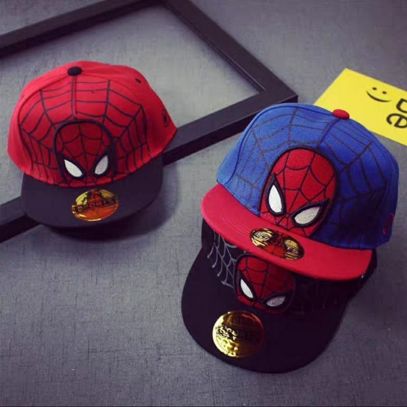 พร้อมส่ง หมวกเด็ก 1ปี- 8ปี รอบศีรษะประมาณ 52- 54 cm. หมวกเด็กฮิปฮอป Hiphop ปักลายการ์ตูน ไอแมงมุม
