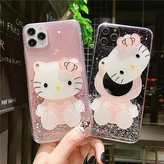 Vivo X60 X50 V15 V21 V11 Pro V11i V19 Y67 Y66 V5 V5S Cartoon Hello Kitty Makeup Mirror Bling TPU Case