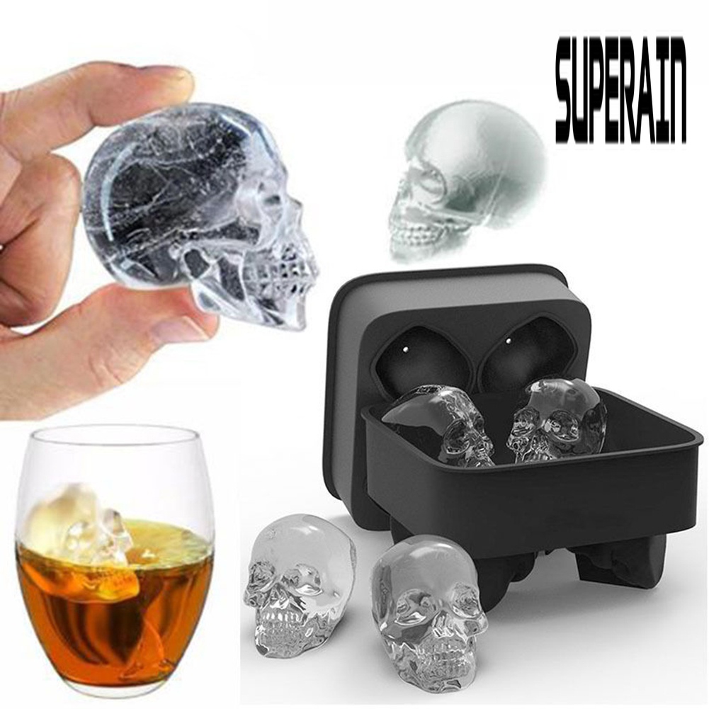 <Kitchen Essentials> ถาดแม่พิมพ์ซิลิโคน รูปหัวกะโหลก 3D สําหรับทําน้ําแข็ง ปาร์ตี้ฮาโลวีน
