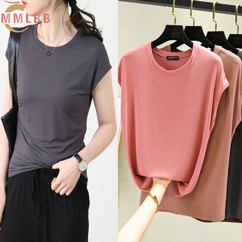ผู้หญิงบิตผ้าฝ้ายท็อปส์2025ฤดูร้อนธรรมดา เสื้อยืด ผู้หญิงรอบคอแขนกุดหลวมด้านบน ม-2เอ็กแอล