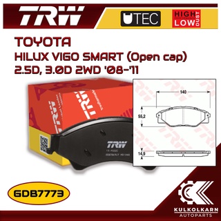 ผ้าเบรคหน้า TRW สำหรับ HILUX VIGO SMART (Open cap) 2.5D, 3.0D 2WD 08-11 (GDB7773)