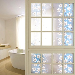 Window Film ฟิล์มติดกระจกบบ้าน ฟิล์มติดกระจกสุญญากาศ ลอกออกได้ง่าย เนื้อ PVC ขนาด 90*60ซม.ลายดอกไม้สีฟ้า