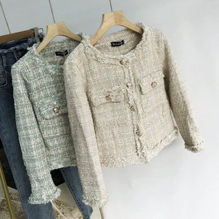 พร้อมส่ง 🍣gold button long sleeve tweed jacket🍤 mini closet