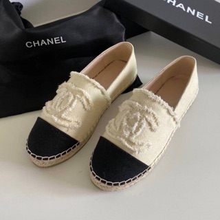 CHANEL Espadrilles Canvas Beige &amp; Black เทียบแท้1:1