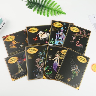 (พร้อมส่ง) ศิลปะภาพขูด set4ภาพ ขนาดA5 ภาพขูดสีฝึกสมาธิ DIY Scratch Art ภาพตกแต่ง