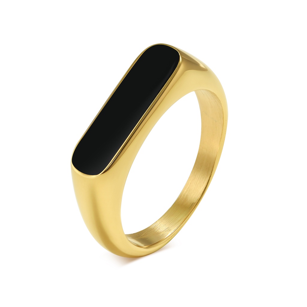 Vnox แหวนเคลือบ ชุบทอง สีดํา แฟชั่นสําหรับผู้หญิง