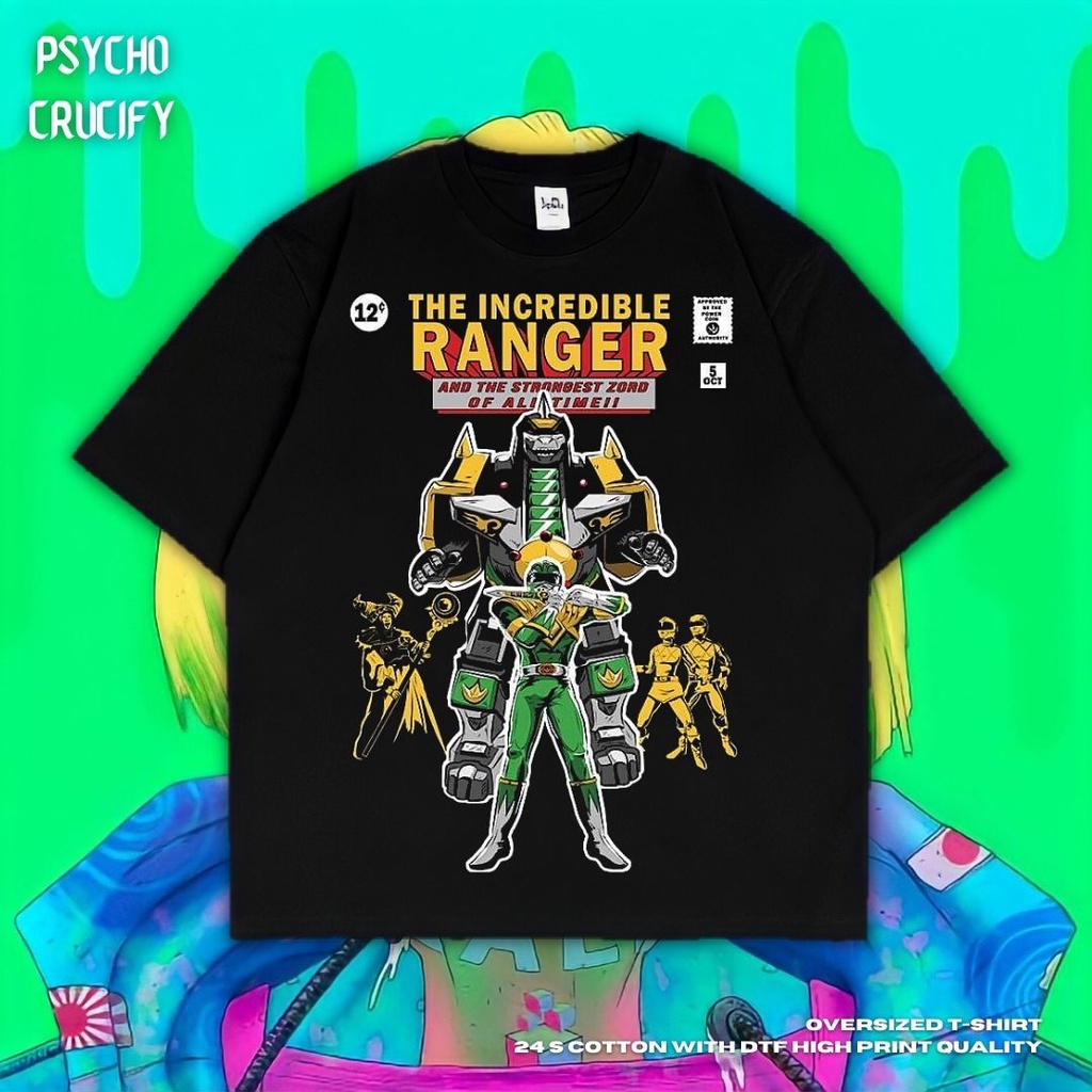 เสื้อยืด ขนาดใหญ่ พิมพ์ลาย Psycho Crucify The Incredible Ranger | สีดํา | สีเทาเข้ม | เสื้อเชิ้ต Power Rangers | เสื้อยื
